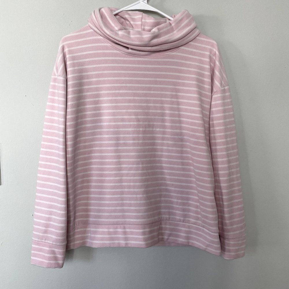 Time & Tru pink white striped turtleneck pullover sweater casual women size M